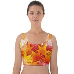 Autumn Background Maple Leaves Bokeh Velvet Crop Top by Wegoenart