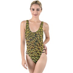 Peacock Bird Feather Color High Leg Strappy Swimsuit by Wegoenart