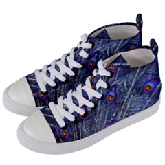 Peacock Feathers Color Plumage Women s Mid-top Canvas Sneakers by Wegoenart