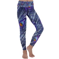 Peacock Feathers Color Plumage Kids  Lightweight Velour Classic Yoga Leggings by Wegoenart
