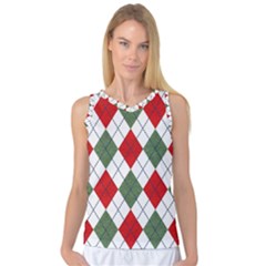 Red Green White Argyle Navy Women s Basketball Tank Top by Wegoenart