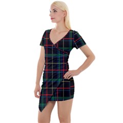 Plaid Tartan Checks Pattern Short Sleeve Asymmetric Mini Dress by Wegoenart
