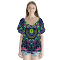 Abstract Art Background V-neck Flutter Sleeve Top by Wegoenart
