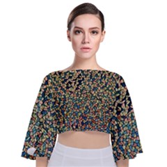 Background Cubism Mosaic Vintage Tie Back Butterfly Sleeve Chiffon Top by Wegoenart
