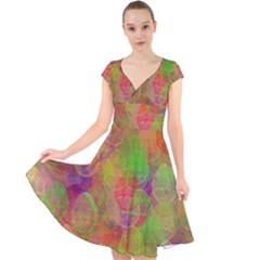 Easter Egg Colorful Texture Cap Sleeve Front Wrap Midi Dress by Wegoenart