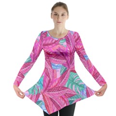 Leaves Tropical Reason Stamping Long Sleeve Tunic  by Wegoenart