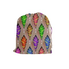 Abstract Background Colorful Leaves Drawstring Pouch (large) by Wegoenart