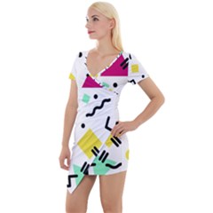 Background Abstract Art Short Sleeve Asymmetric Mini Dress by Wegoenart