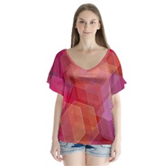 Abstract Background Texture V-neck Flutter Sleeve Top by Wegoenart