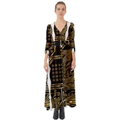 Brain Circuit Board Pcb Computer Button Up Boho Maxi Dress by Wegoenart