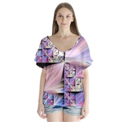 Fractal Art Artwork Digital Art V-neck Flutter Sleeve Top by Wegoenart