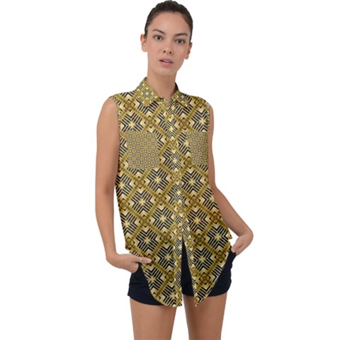 Digital Art Art Artwork Abstract Sleeveless Chiffon Button Shirt by Wegoenart