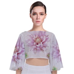 Abstract Transparent Image Flower Tie Back Butterfly Sleeve Chiffon Top by Wegoenart