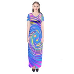 Cool Abstract Pink Blue And Yellow Twirl Liquid Art Short Sleeve Maxi Dress by myrubiogarden