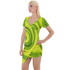 Groovy Abstract Green Liquid Art Swirl Painting Short Sleeve Asymmetric Mini Dress by myrubiogarden