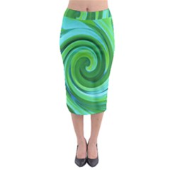 Groovy Abstract Turquoise Liquid Swirl Painting Midi Pencil Skirt by myrubiogarden