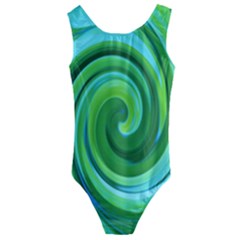 Groovy Abstract Turquoise Liquid Swirl Painting Kids  Cut-out Back One Piece Swimsuit by myrubiogarden
