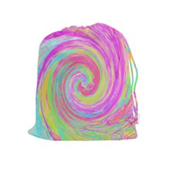 Groovy Abstract Pink And Blue Liquid Swirl Painting Drawstring Pouch (xl) by myrubiogarden