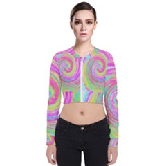 Groovy Abstract Pink And Blue Liquid Swirl Painting Zip Up Bomber Jacket by myrubiogarden