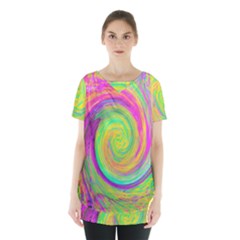 Groovy Abstract Purple And Yellow Liquid Swirl Skirt Hem Sports Top by myrubiogarden