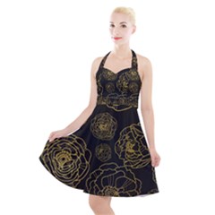 Kellytvgear Black Flower Halter Party Swing Dress  by Kellytvgear