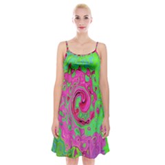 Groovy Abstract Green And Red Lava Liquid Swirl Spaghetti Strap Velvet Dress by myrubiogarden