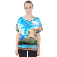 Painting Paintings Mountain V-neck Dolman Drape Top by Pakrebo