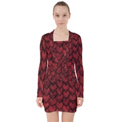 Redreptile V-neck Bodycon Long Sleeve Dress by LalaChandra