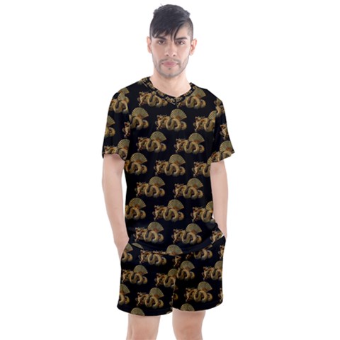 Dragon Motif Print Pattern Men s Mesh Tee And Shorts Set by dflcprintsclothing