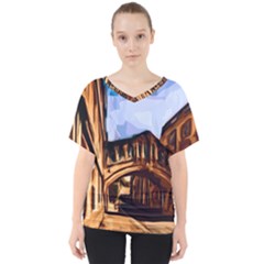 Street Architecture Building V-neck Dolman Drape Top by Pakrebo