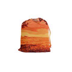 Field Sunset Orange Sky Land Drawstring Pouch (small) by Pakrebo