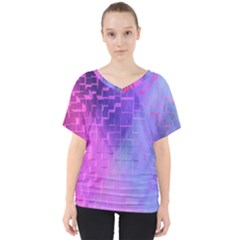 Texture Cell Cubes Blast Color V-neck Dolman Drape Top by Pakrebo