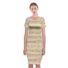 Vintage Beige Music Notes Classic Short Sleeve Midi Dress by Pakrebo