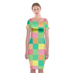 Checkerboard Pastel Squares Classic Short Sleeve Midi Dress by Pakrebo