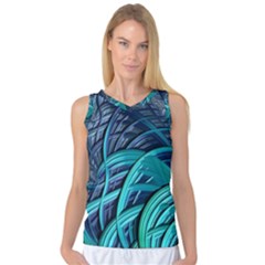 Oceanic Fractal Turquoise Blue Women s Basketball Tank Top by Pakrebo