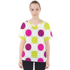 Polka Dots Spots Pattern Seamless V-neck Dolman Drape Top by Pakrebo