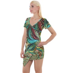 Fractal Artwork Pattern Digital Short Sleeve Asymmetric Mini Dress by Pakrebo