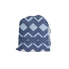 Textile Texture Fabric Zigzag Blue Drawstring Pouch (medium) by Pakrebo