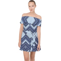 Textile Texture Fabric Zigzag Blue Off Shoulder Chiffon Dress by Pakrebo