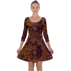 Copper Caramel Swirls Abstract Art Quarter Sleeve Skater Dress by Pakrebo