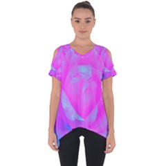 Beautiful Pastel Pink Rose With Blue Background Cut Out Side Drop Tee by myrubiogarden