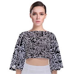 Flames Fire Pattern Digital Art Tie Back Butterfly Sleeve Chiffon Top by Pakrebo