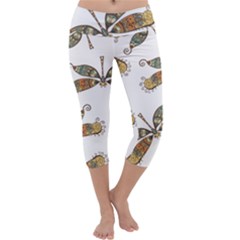 Pattern Dragonfly Background Capri Yoga Leggings by Pakrebo