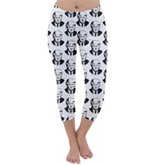 Trump Retro Face Pattern Maga Black And White Us Patriot Capri Winter Leggings  by snek