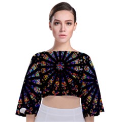 Church Stained Glass Windows Colors Tie Back Butterfly Sleeve Chiffon Top by Pakrebo