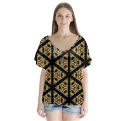 Pattern Stained Glass Triangles V-neck Flutter Sleeve Top by Pakrebo