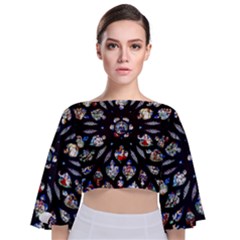 Stained Glass Sainte Chapelle Gothic Tie Back Butterfly Sleeve Chiffon Top by Pakrebo