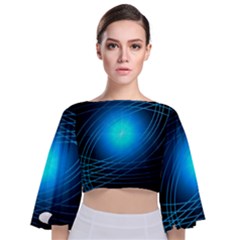 Blue Elliptical Tie Back Butterfly Sleeve Chiffon Top by JezebelDesignsStudio