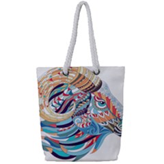 Goat Sheep Ethnic Full Print Rope Handle Tote (small) by Mariart