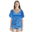 Pattern Background Abstract V-Neck Flutter Sleeve Top View1